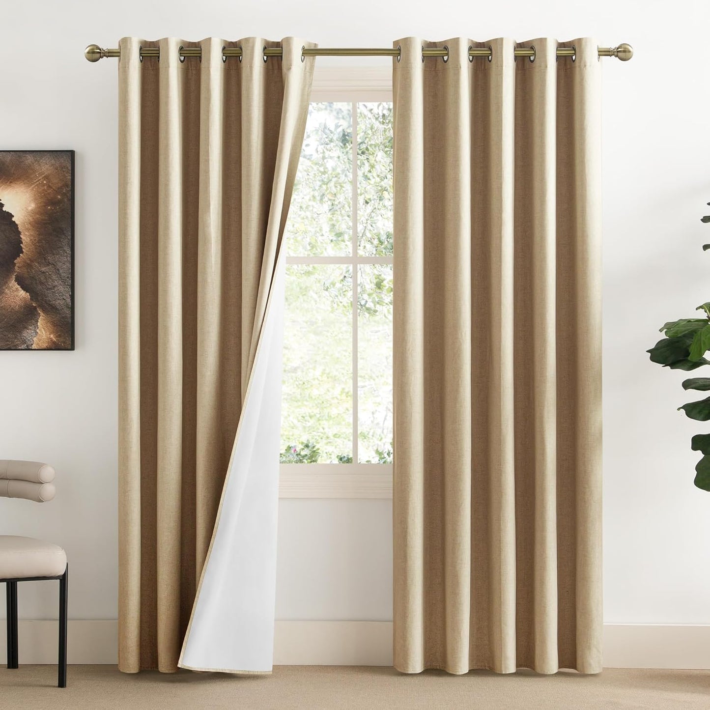 NICETOWN 100% Blackout Linen Curtains for Privacy and Style
