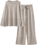 Womens 2 Piece Oversized Knit Sweater Set - Wide Leg Cozy Lounge