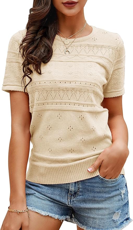 Foshow Womens Puff Short Sleeve Sweater Tops for Summer Style