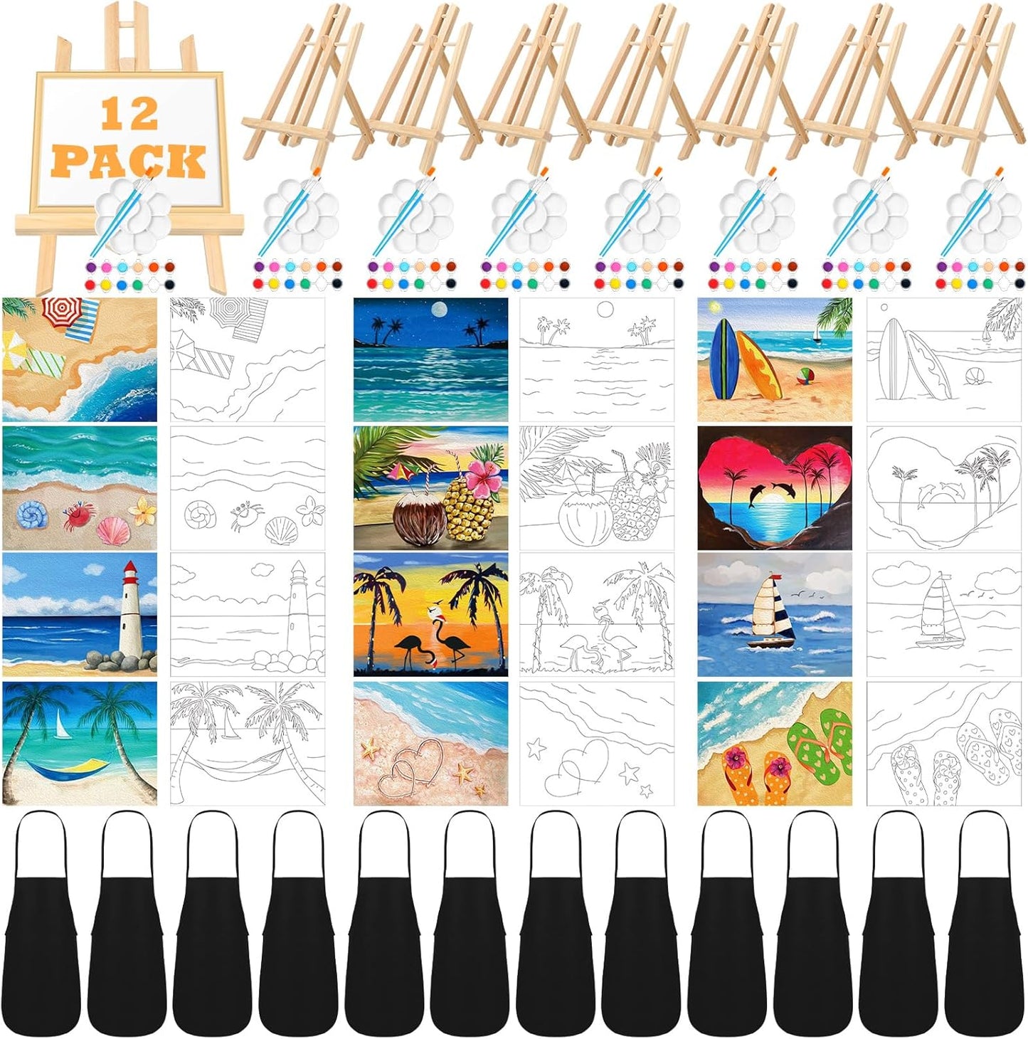 Motipuns 12 Set Pre Drawn Canvas Painting Kit for Adults