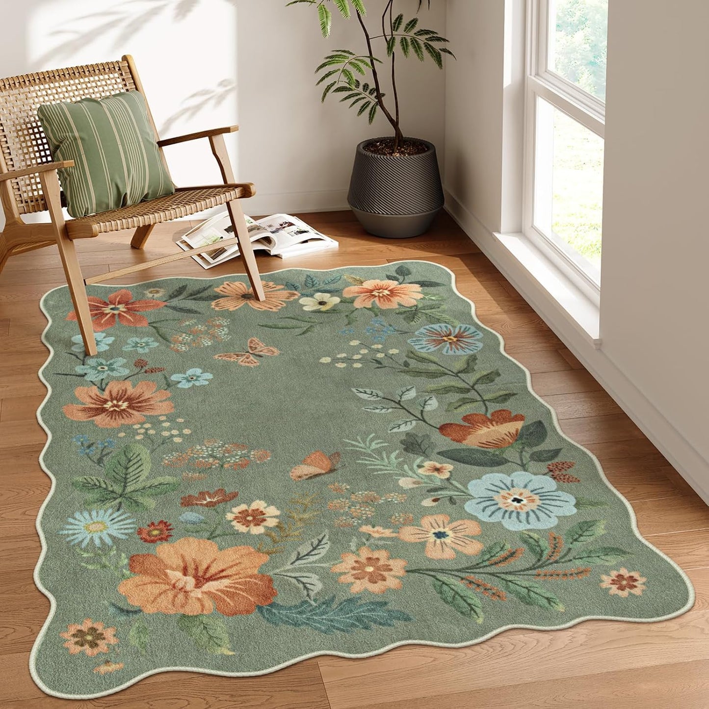 Ultra-Soft Washable Floral Rug: Stain Resistant, Non-Slip