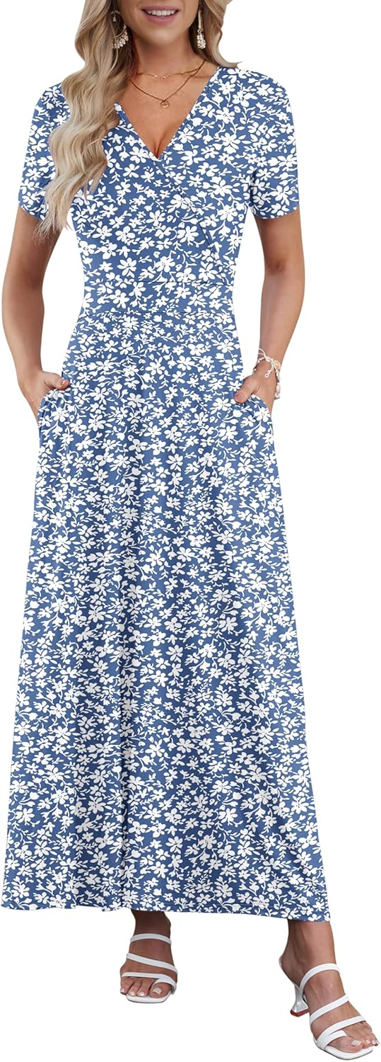 AUSELILY Maxi Dresses for Women with Pockets and Floral Print