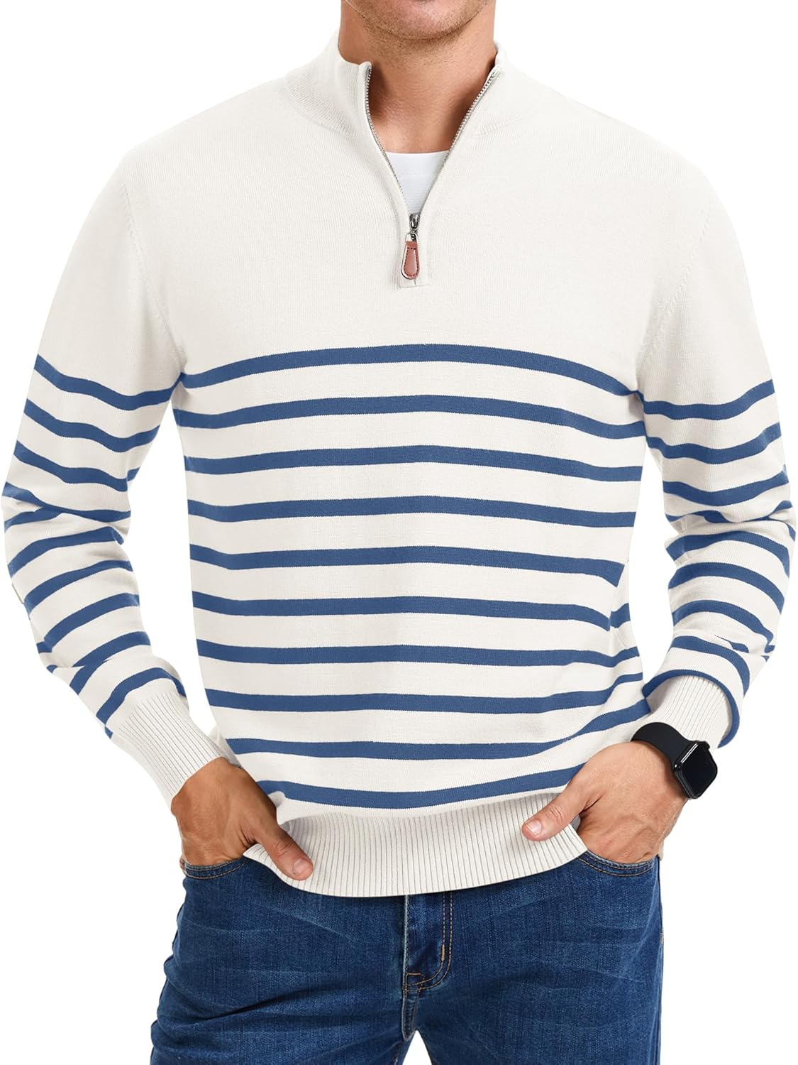 iWoo Quarter Zip Sweaters for Men - Stylish Mock Neck Pullover