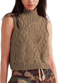 Turtleneck Crochet Sweater Vest - Lightweight Fall Knit Top Hixiaohe