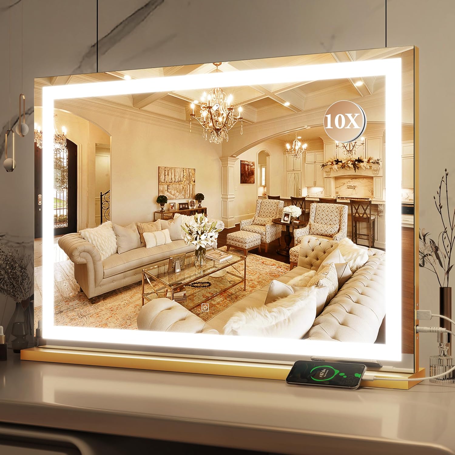 32in x 22in Large Lighted Vanity Mirror with Dimmable Modes