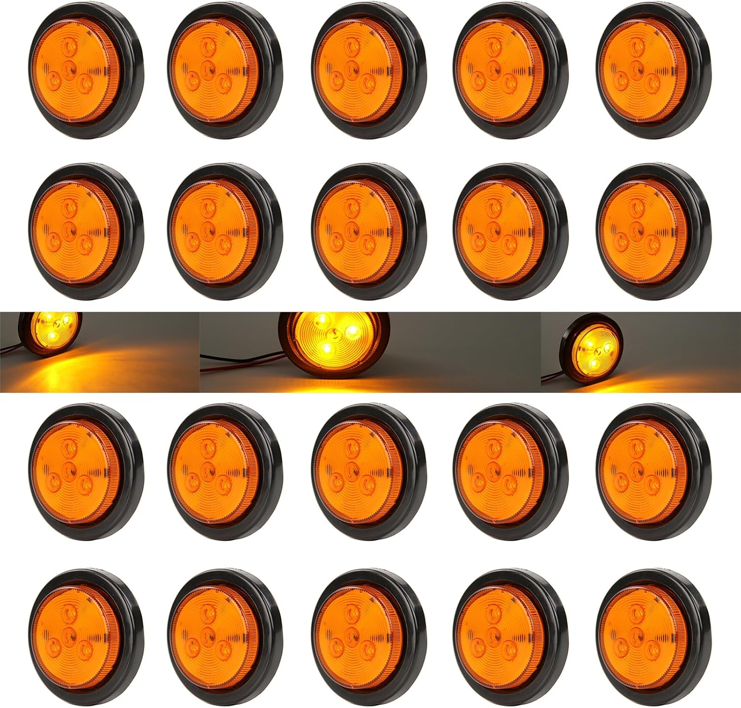 NEW SUN 20pcs Amber 2in Round LED Trailer Lights for Safety