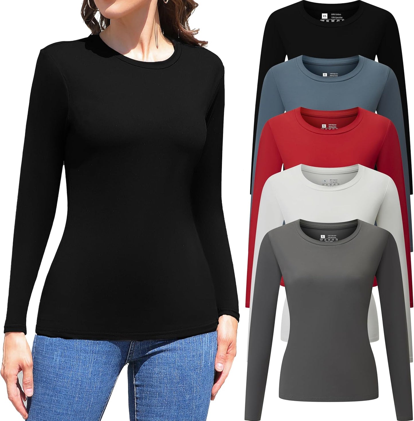 Vomidia 5 Piece Womens Crew Neck Long Sleeve Shirts for Fall