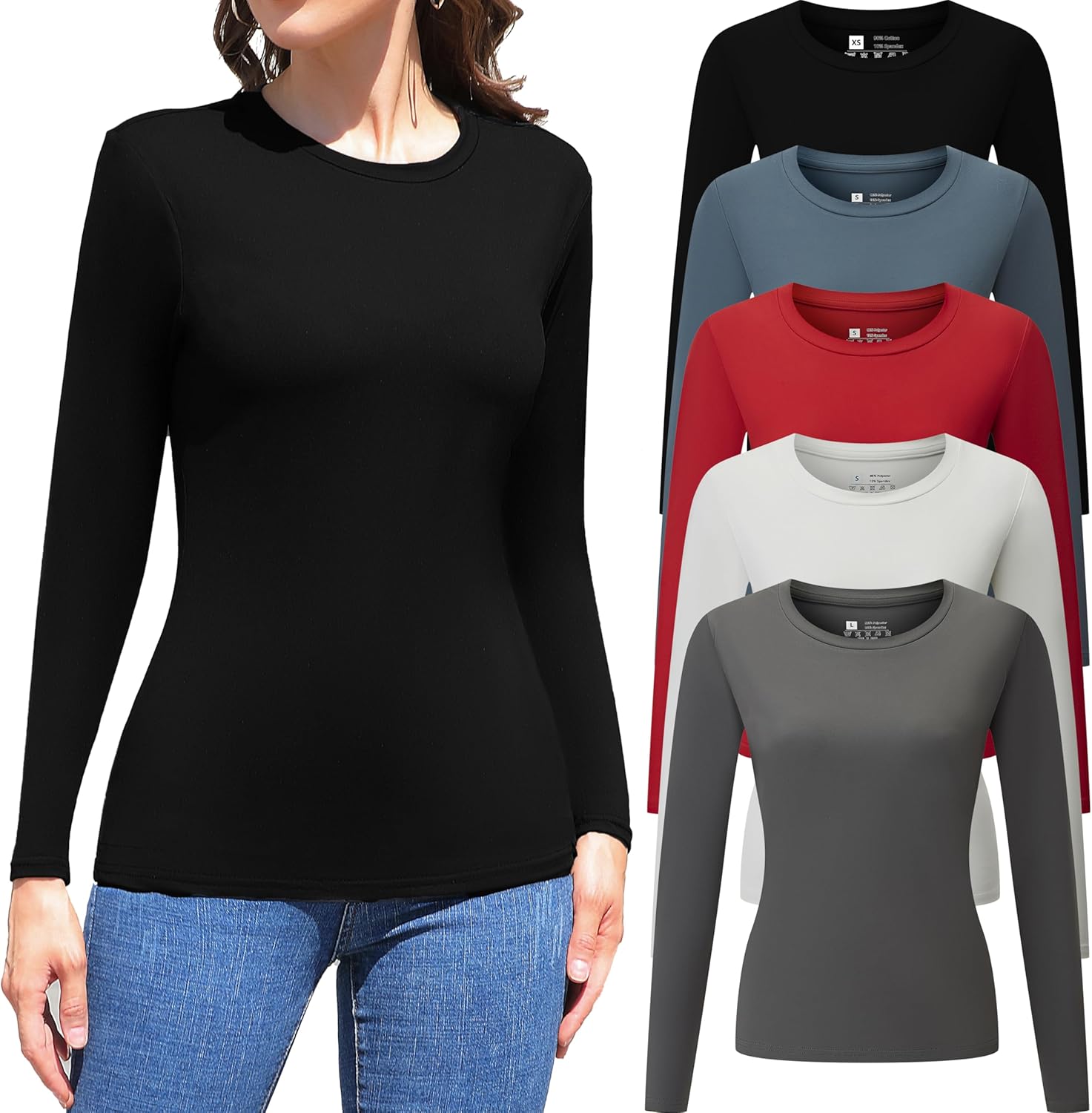 Vomidia 5 Piece Womens Crew Neck Long Sleeve Shirts for Fall