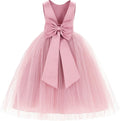 Flower Girl Satin Tiebow Dress with Open V-Back - Tulle Gown