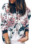 Floral Zip Up Bomber Jacket - Lightweight Casual Short Outwear
