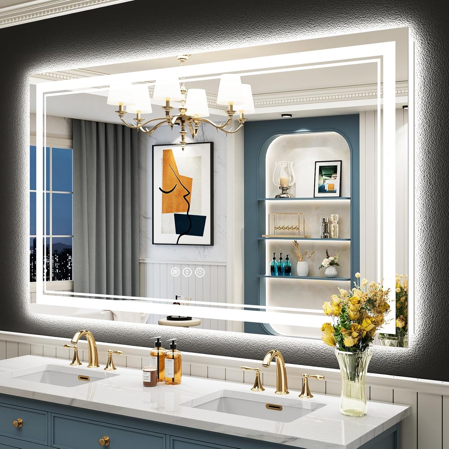 55x36 LED Bathroom Mirror with Lights, Anti-Fog & Dimmable