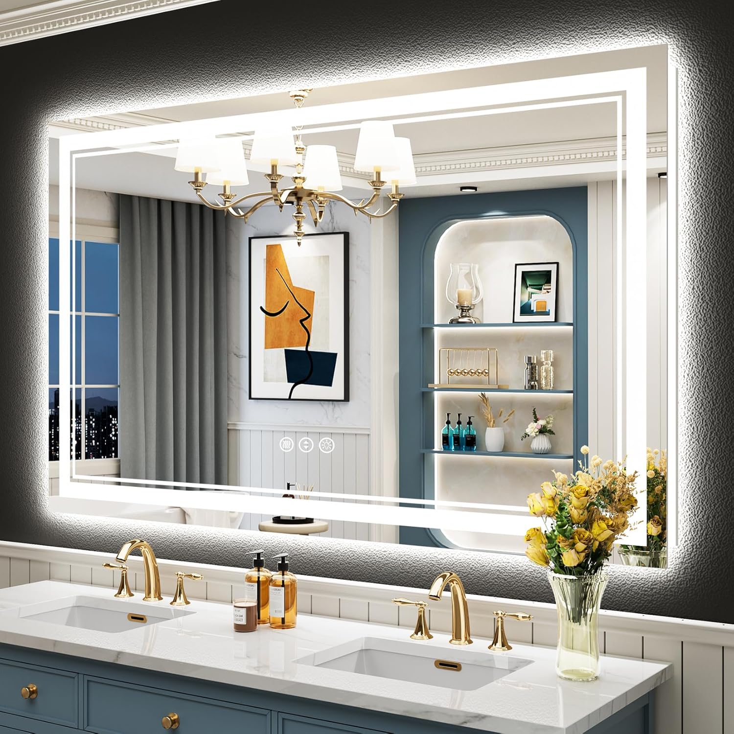 55x36 LED Bathroom Mirror with Lights, Anti-Fog & Dimmable