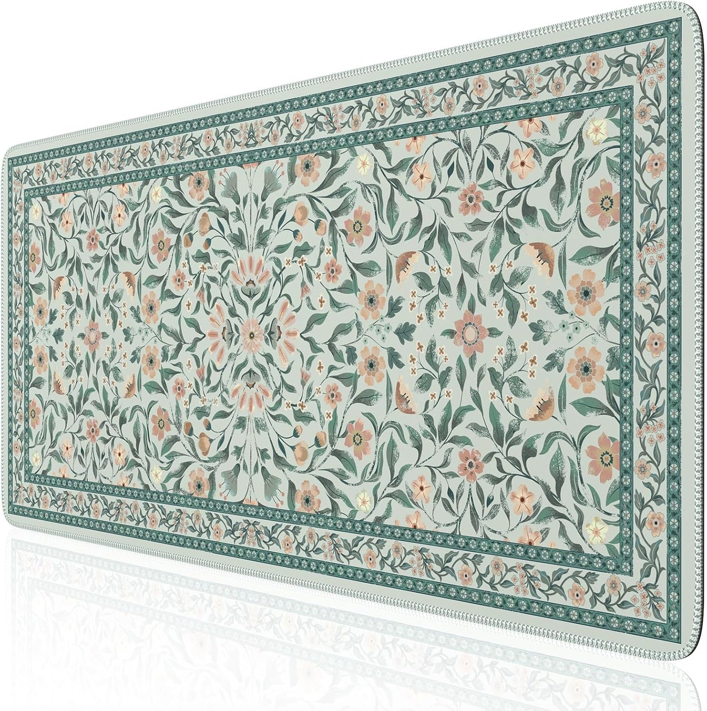 iLeadon Large Green Floral Desk Mat 35.4x15.7 - Non-Slip & Smooth