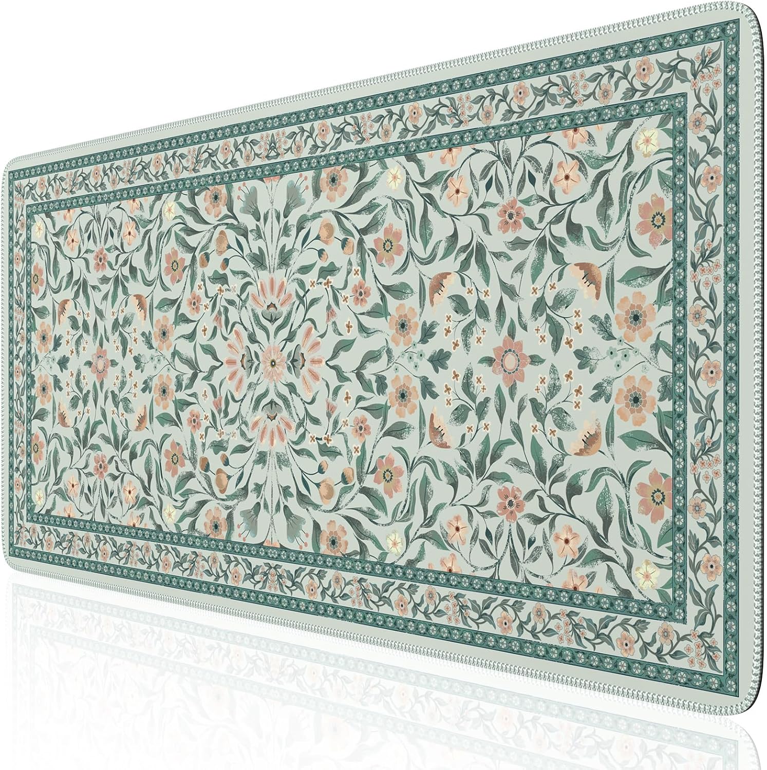 iLeadon Large Green Floral Desk Mat 35.4x15.7 - Non-Slip & Smooth