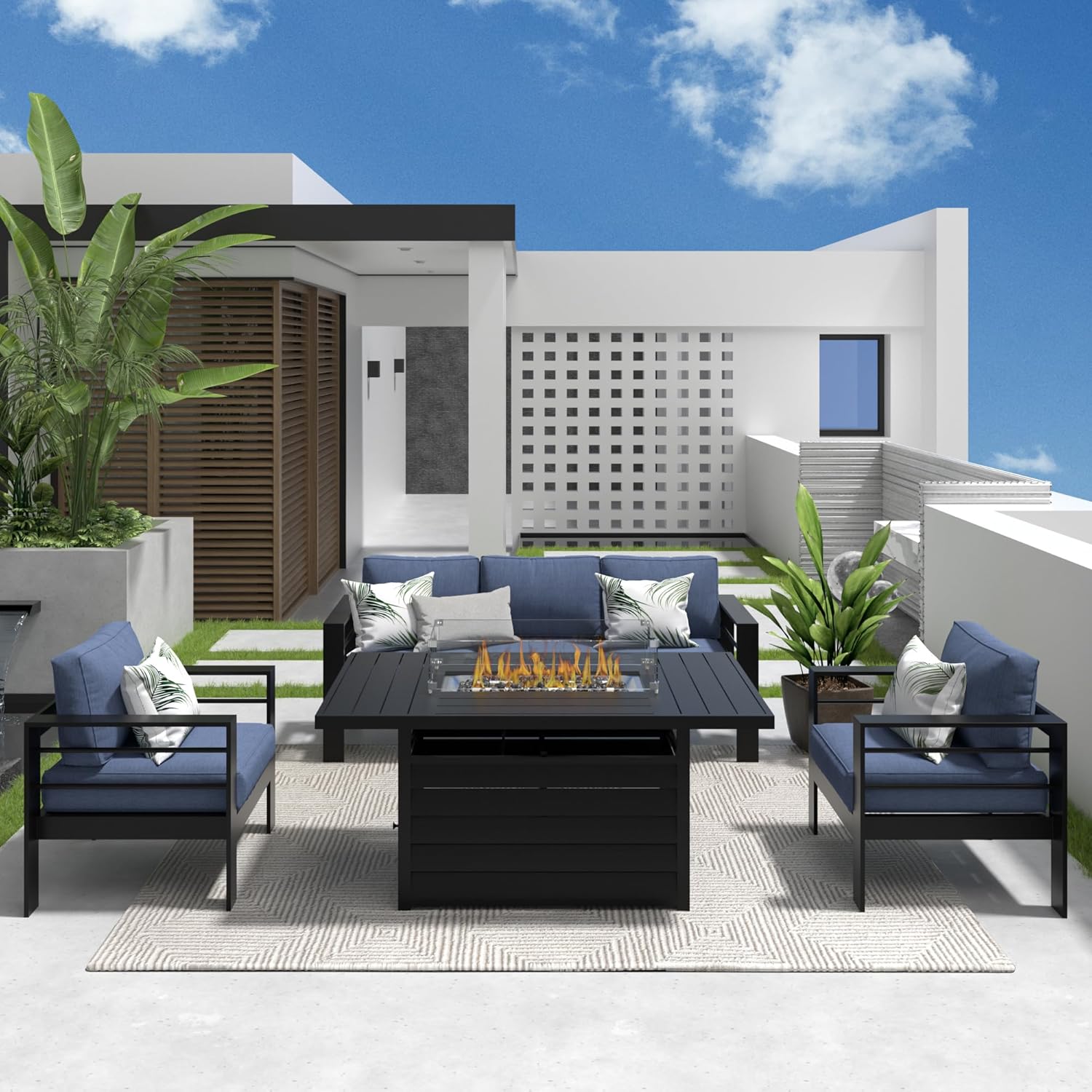 Solaste Aluminum Patio Furniture Set with Fire Pit Table