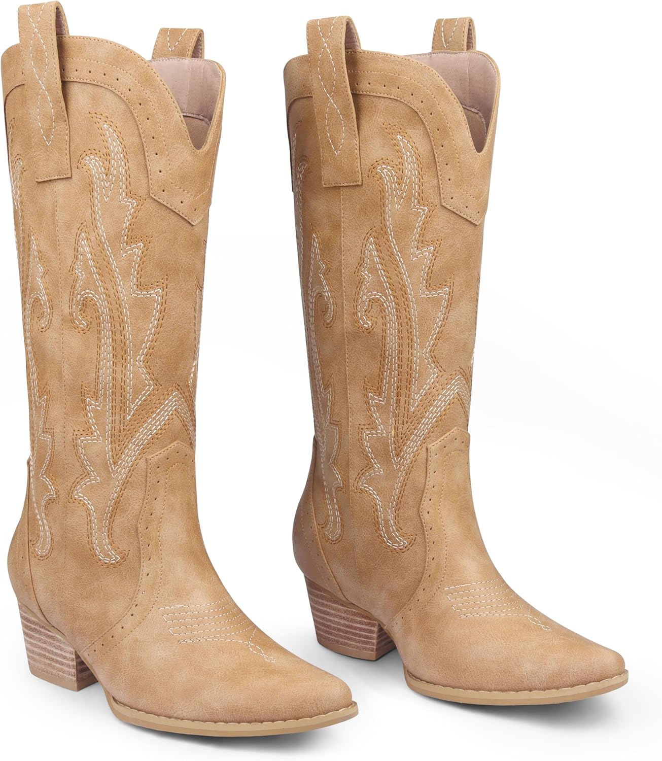 Zzheels Women Mid-calf Cowboy Boots with Chunky Heels Style