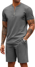 COOFANDY Men's 2 Piece Quarter Zip Polo and Shorts Set - Lightweight