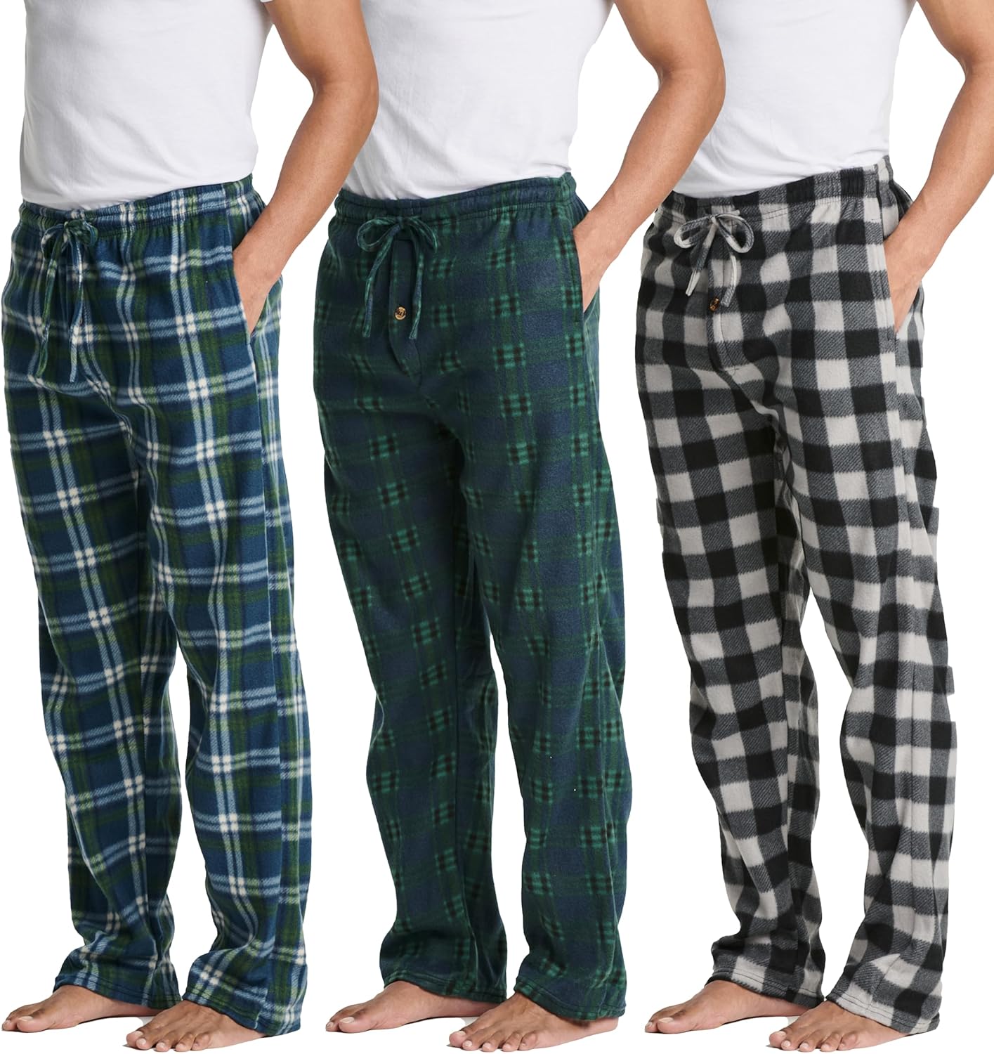 Real Essentials Men's Pajama Pants: Cozy Fleece Lounge Bottoms