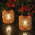 2 Pack Solar Lanterns Outdoor Waterproof - Warm Rattan Hanging Lights