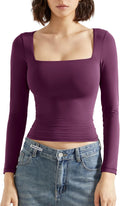SUUKSESS Women Square Neck Long Sleeve Tops - Sleek Double Lined Fit