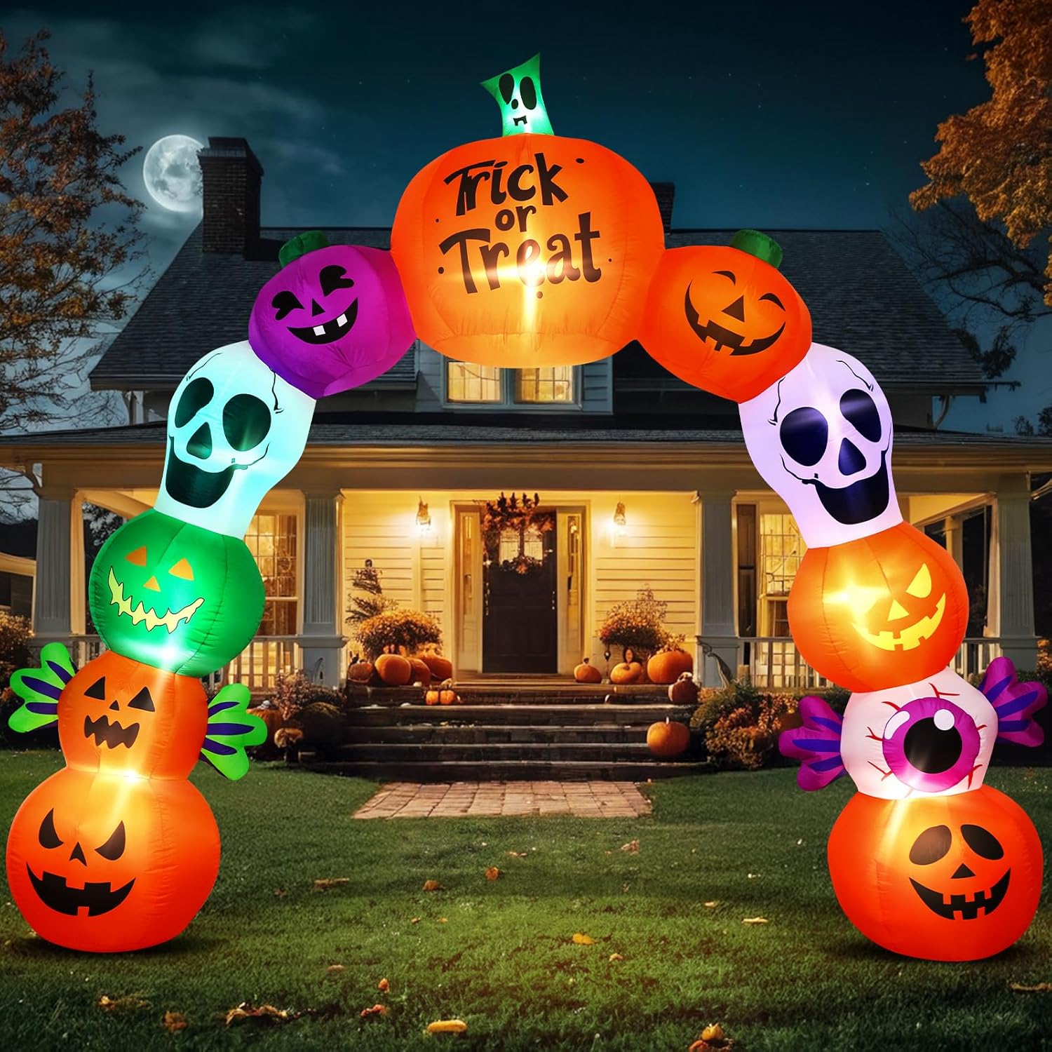 10FT Halloween Inflatables Pumpkin Skeleton Archway for Yard