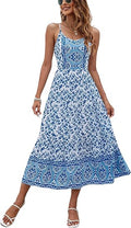 Angashion Women's Floral Adjustable Spaghetti Strap V Neck Maxi Dress
