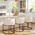 Modern Counter Height Linen Fabric Upholstered Stools Set of 3