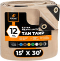 Heavy Duty Tan Poly Tarp 15ft x 30ft - Durable Waterproof Cover