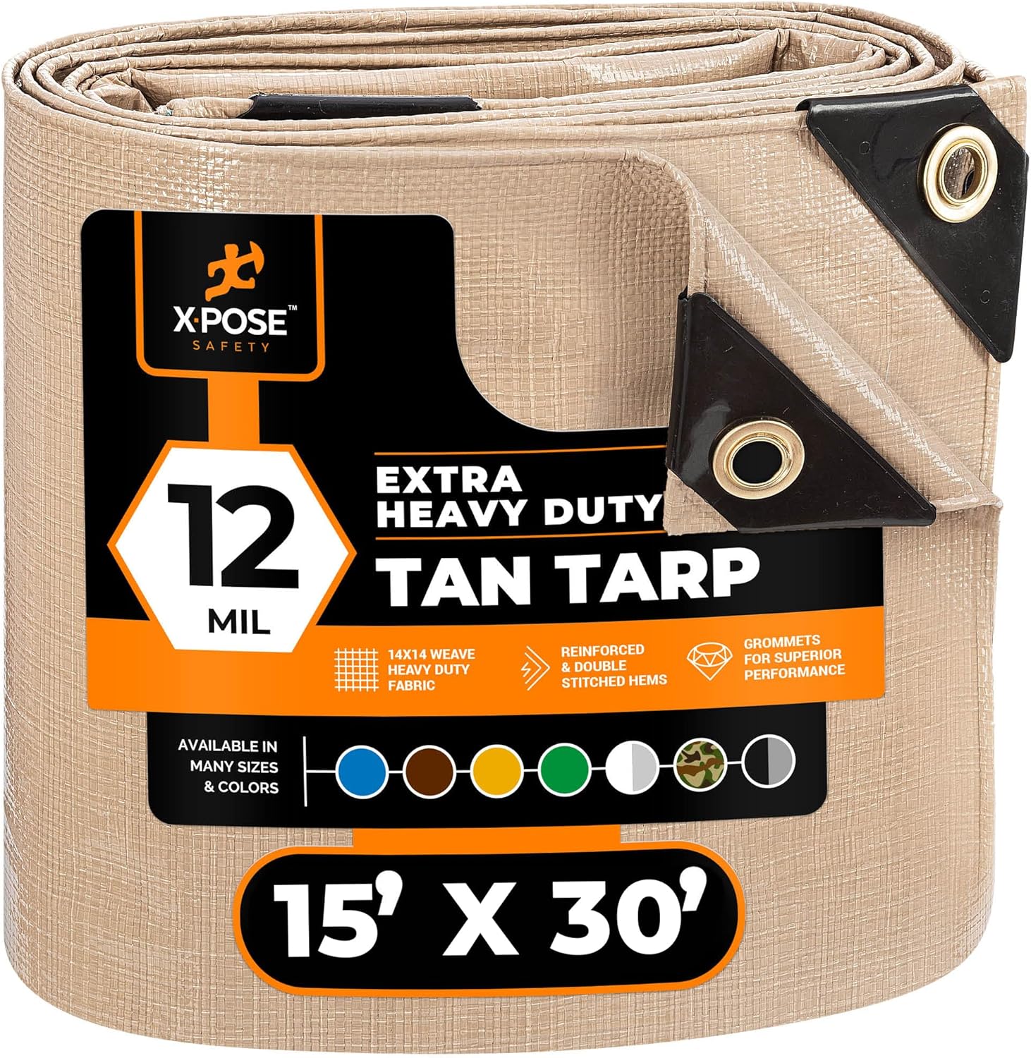 Heavy Duty Tan Poly Tarp 15ft X 30ft - Durable Waterproof Cover