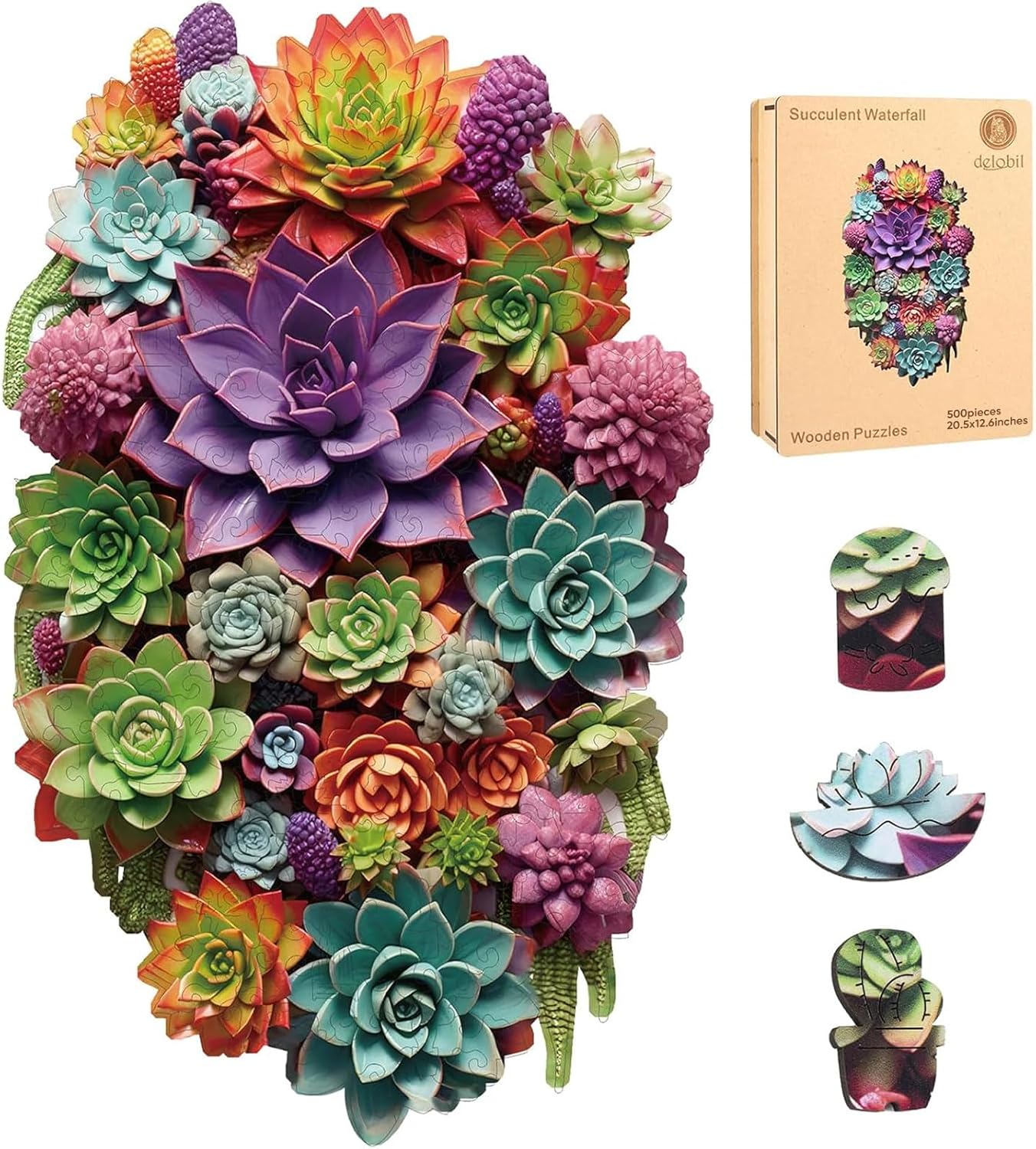 Succulent Wooden Puzzle 500 Pieces - Unique Brain Teaser Gift