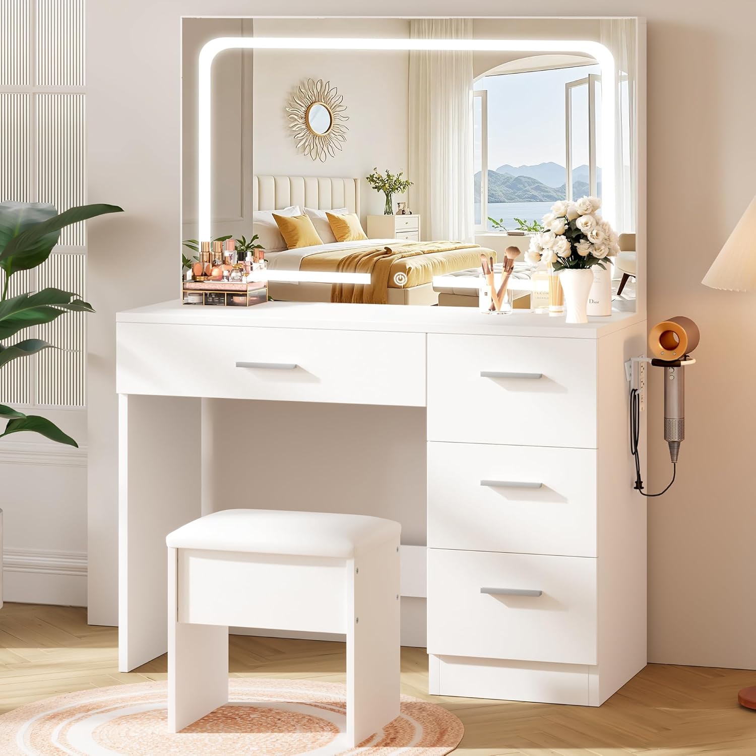 Makeup Vanity Desk Set with Smart LED Mirror and Storage