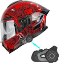 1Storm Motorcycle Full Face Helmet Dual Visor Ghost Red + Martian Blue