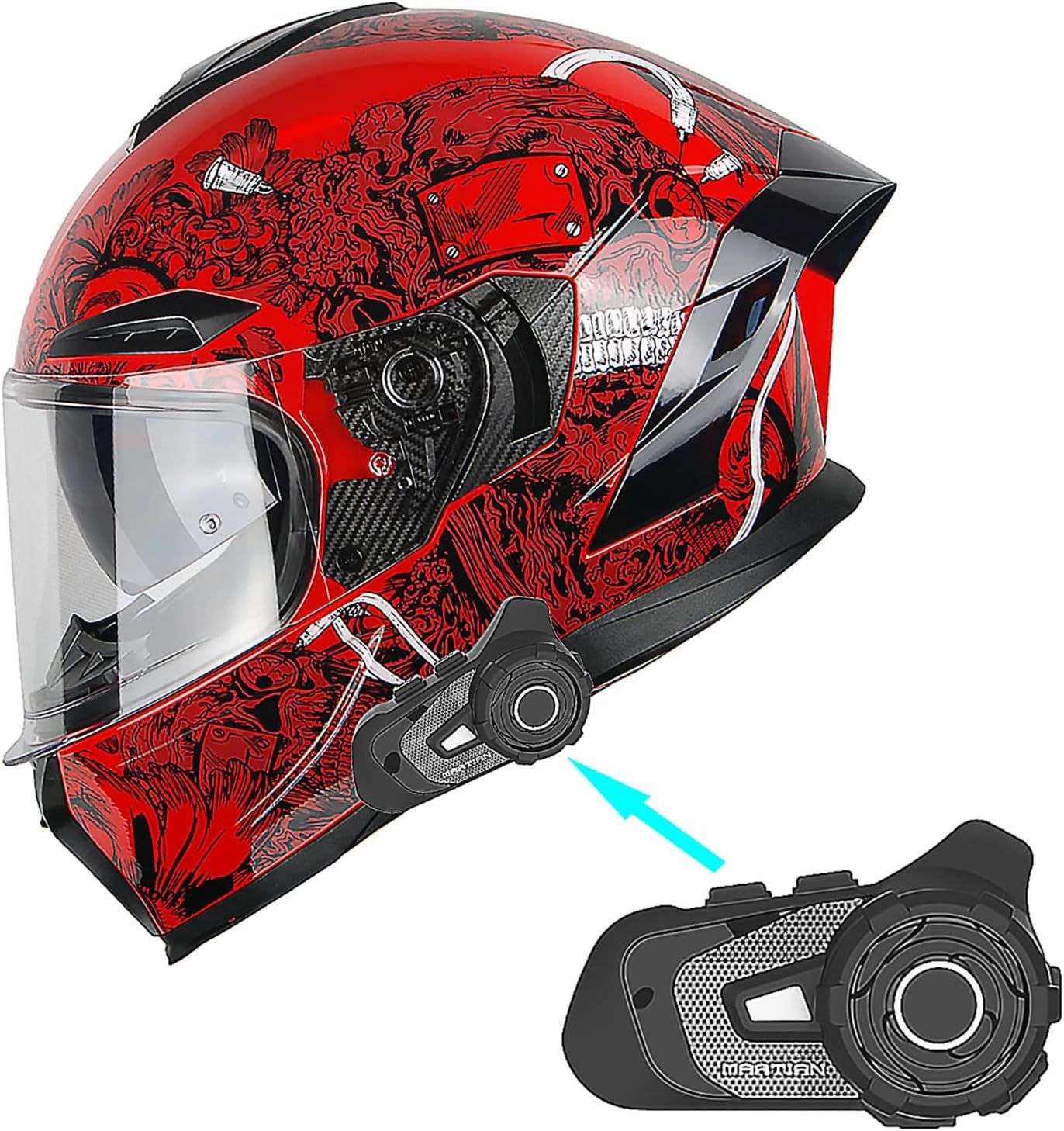 1Storm Motorcycle Full Face Helmet with Bluetooth Headset Bundle