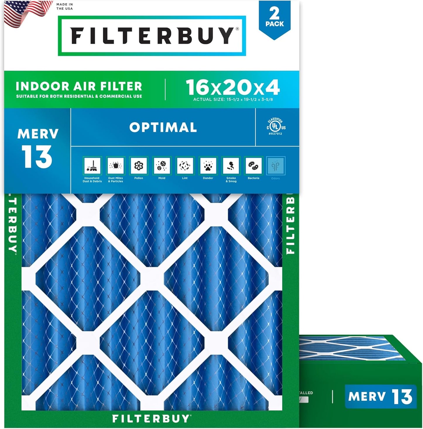 Filterbuy 16x20x4 Air Filter MERV 13 for Smoke & Allergy Defense