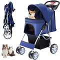 Navy Blue 4-Wheel Pet Stroller for Small to Medium Dogs - Foldable