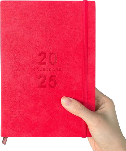 Benkaim 2025 Daily Hourly Planner - Red Faux Leather