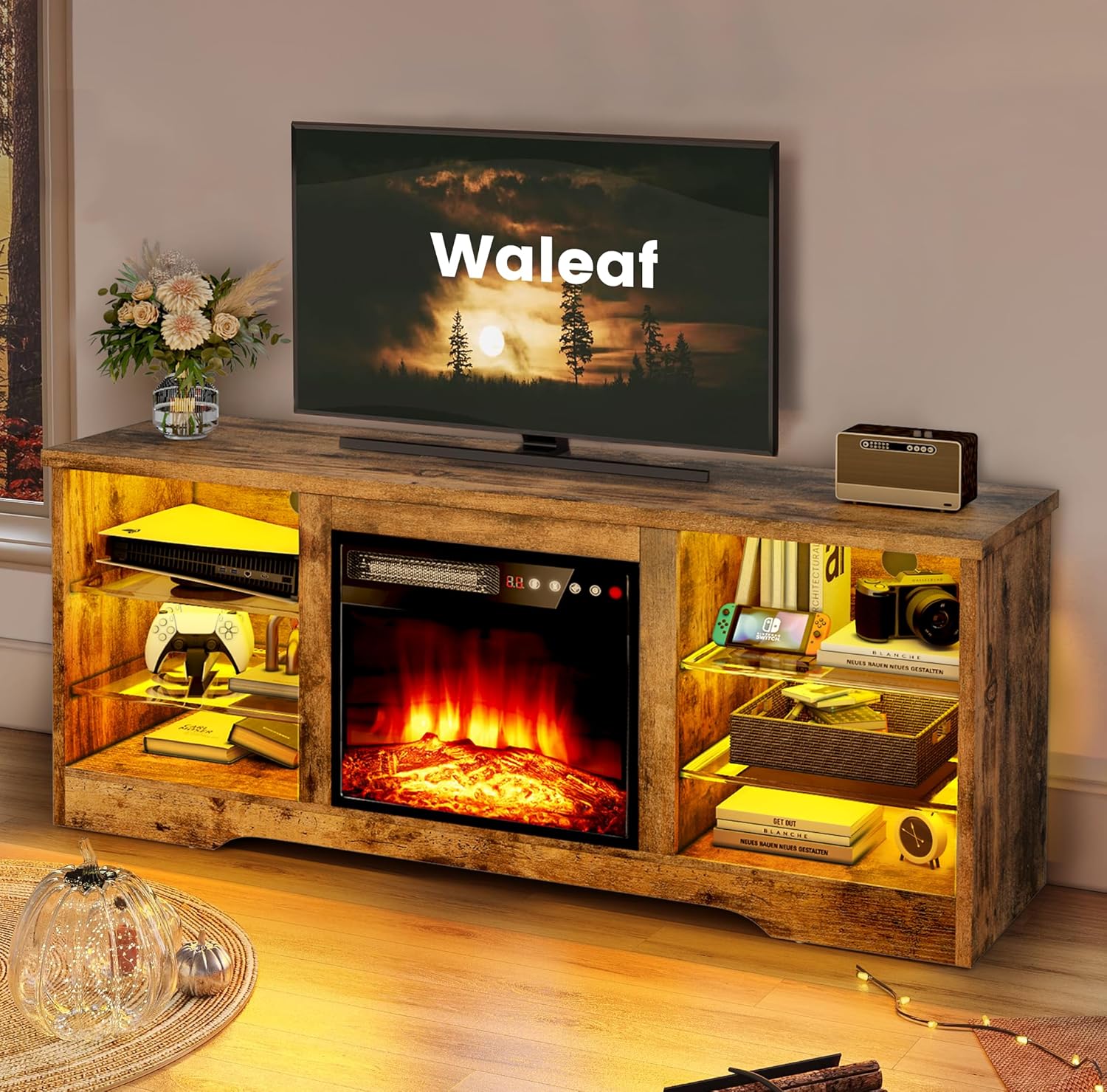 Modern Entertainment Stand with Electric Fireplace