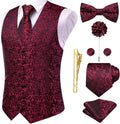 Hi-Tie Men's Silk Suit Vest Set with Tie, Bowtie and Accessories