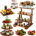 Wood Cake Stands Set of 6 Rustic 3-Tier Dessert Trays - Farmhouse Look