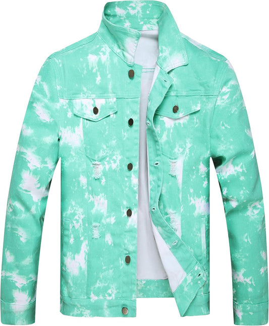 RANMCC Slim Fit Ripped Denim Jacket for Stylish Men