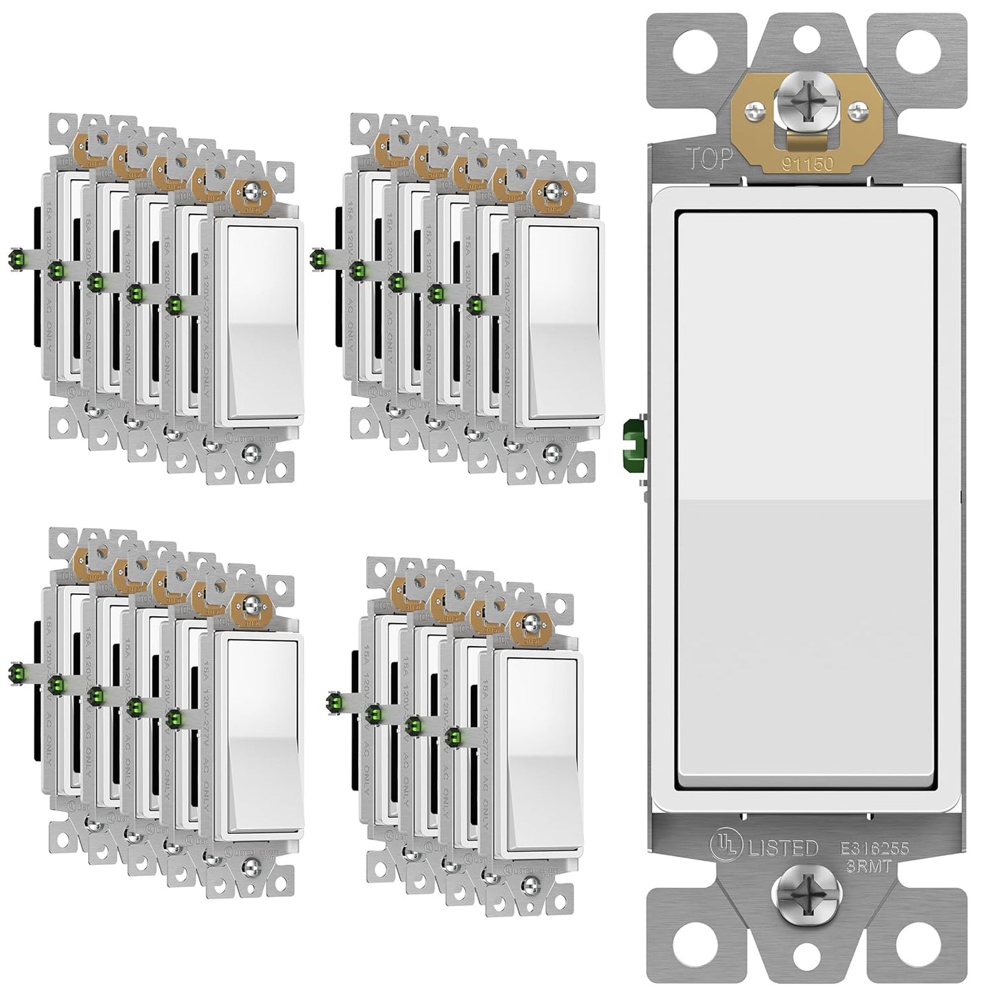 Enerlites Light Switch On/Off Paddle Wall Switch 20 Pack