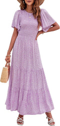 Women's Smocked Floral Maxi Dress - Flowy Summer Boho Style
