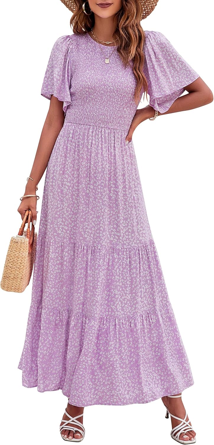 ZESICA Women's Floral Print Maxi Dress for Summer Style