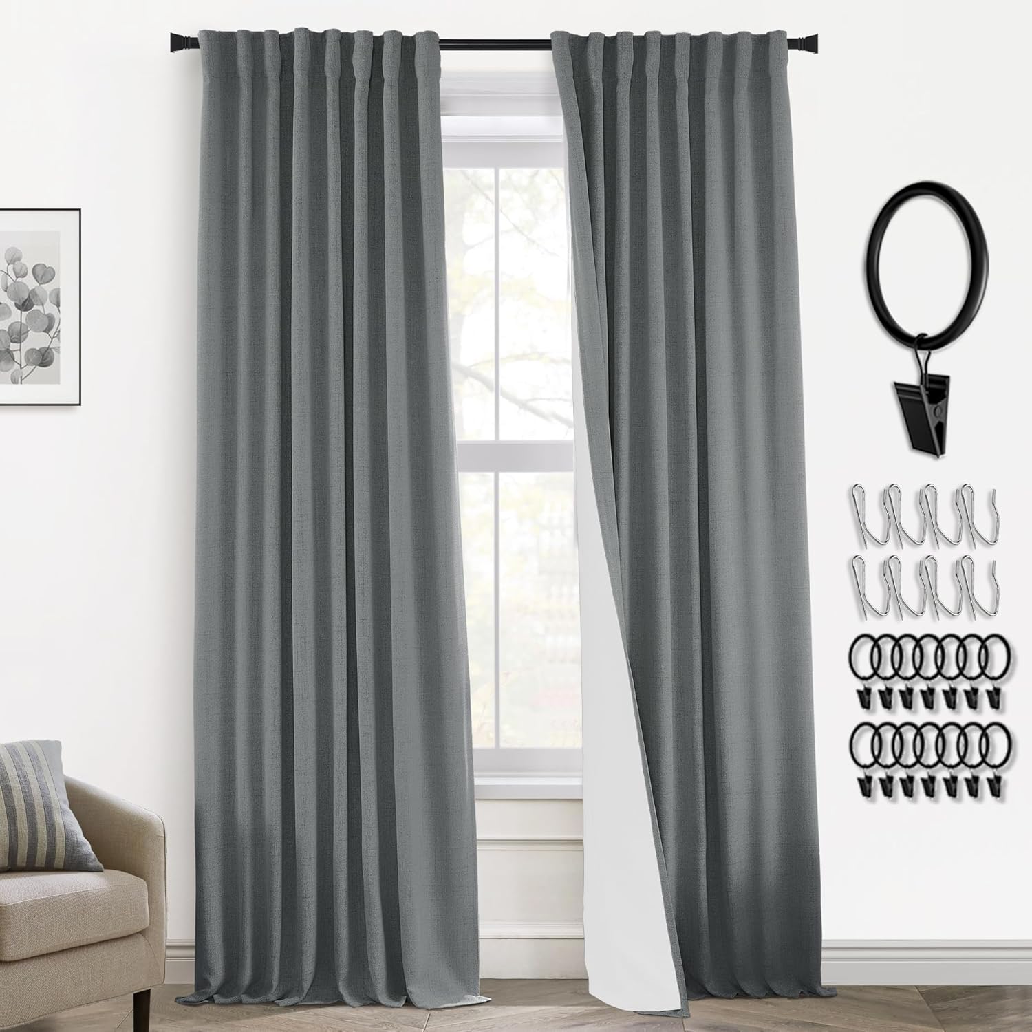 Office Curtains for Windows 96 Inches Long Blackout Set