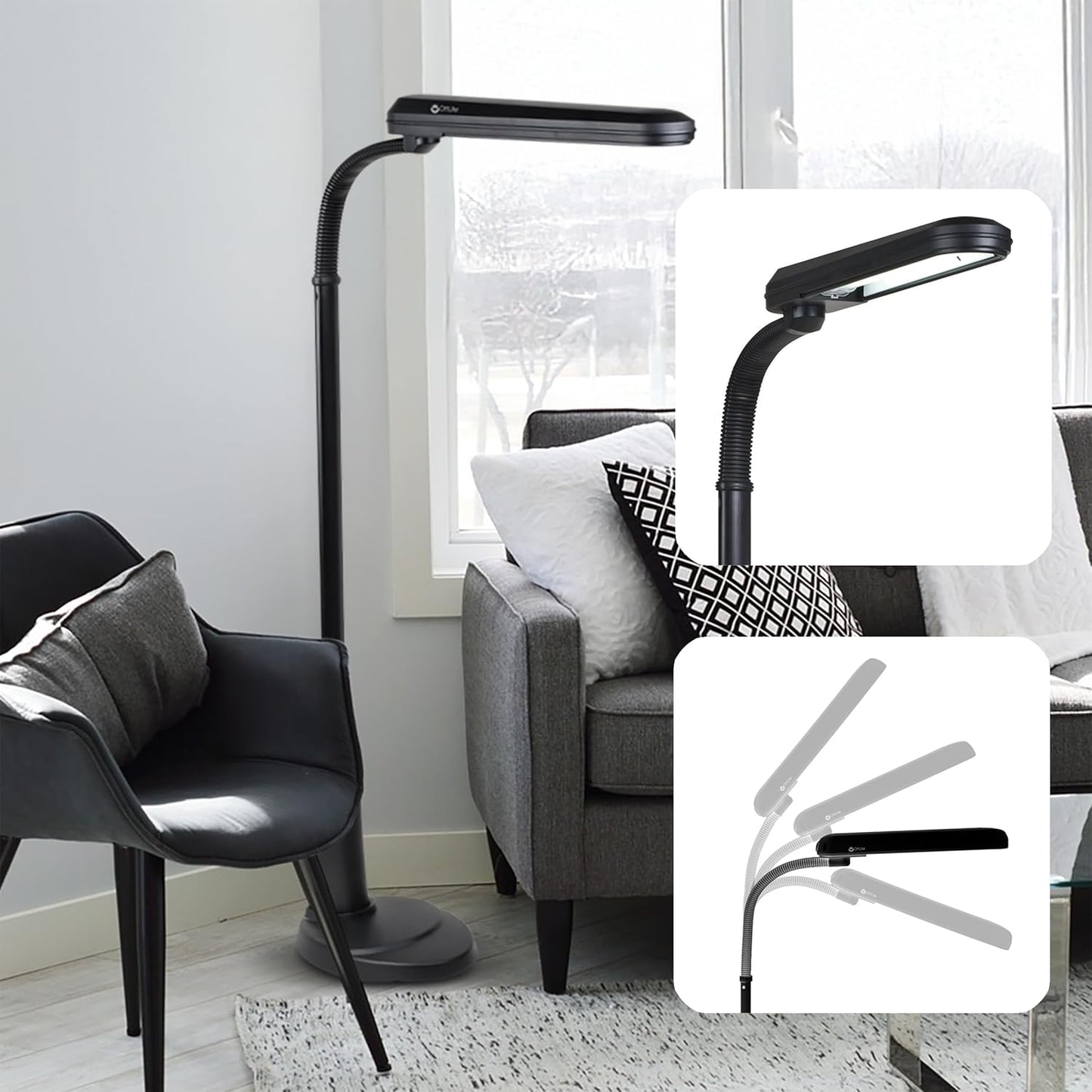 OttLite Standing Floor Lamp with Adjustable Neck for Reading