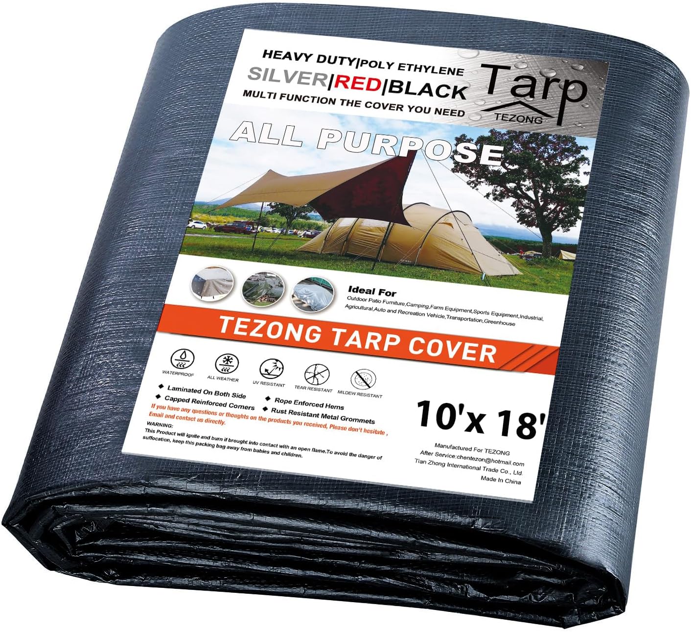 TEZONG Heavy Duty Waterproof Tarp 12x18ft for All Uses