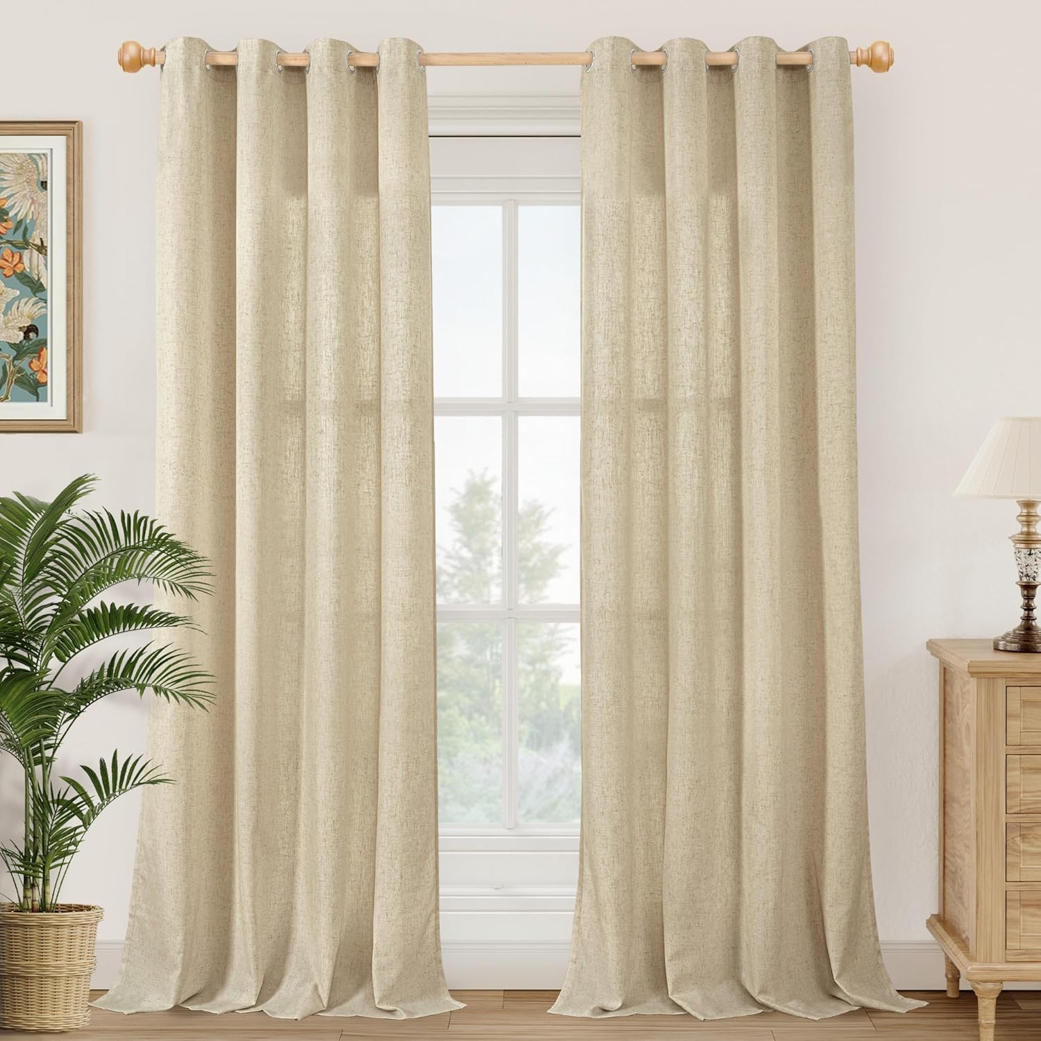YoungsTex Burlap Linen Curtains for Farmhouse Living Room