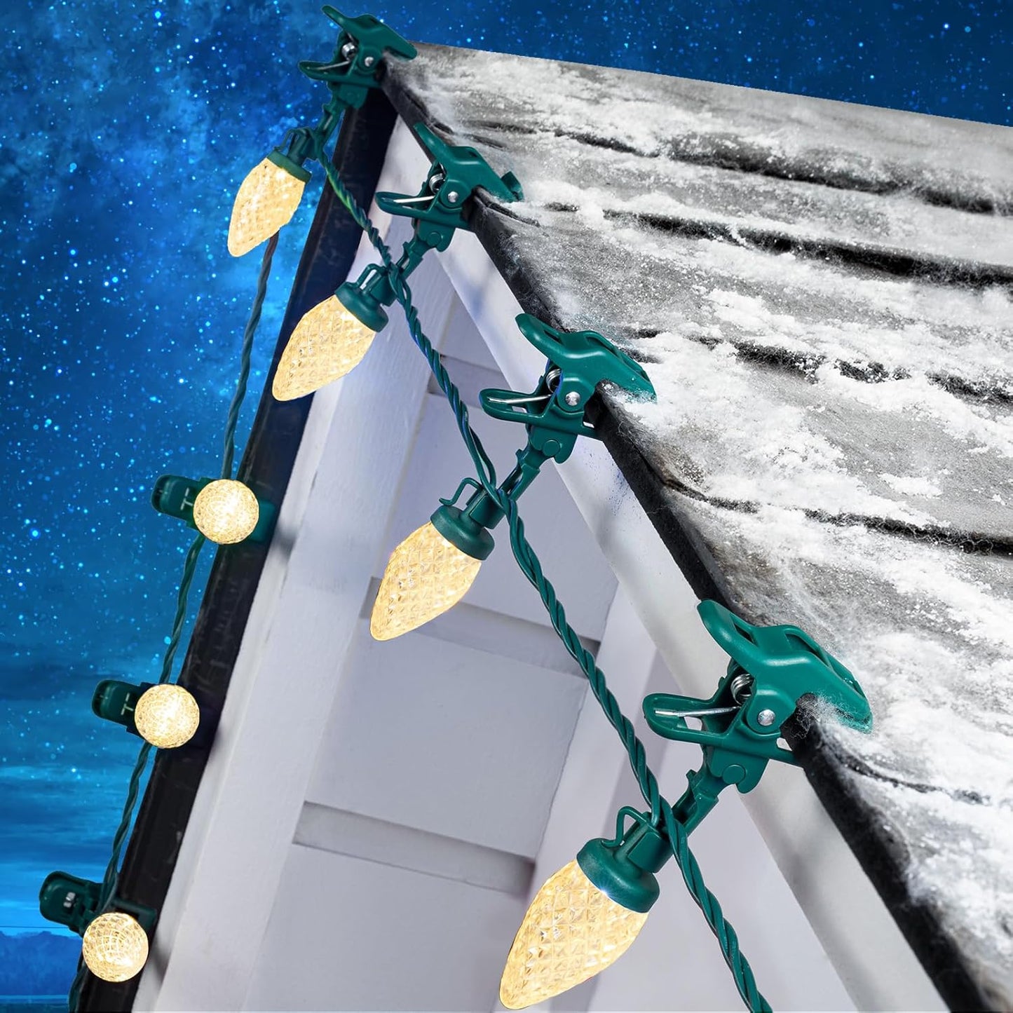 C9 LED Christmas Lights Outdoor with 50 Spring Clips for Decor