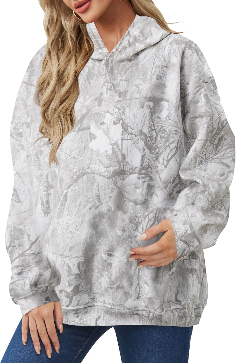 Lauweion Camo Hoodie | Trendy Oversized Fleece Maple Leaf Graphic