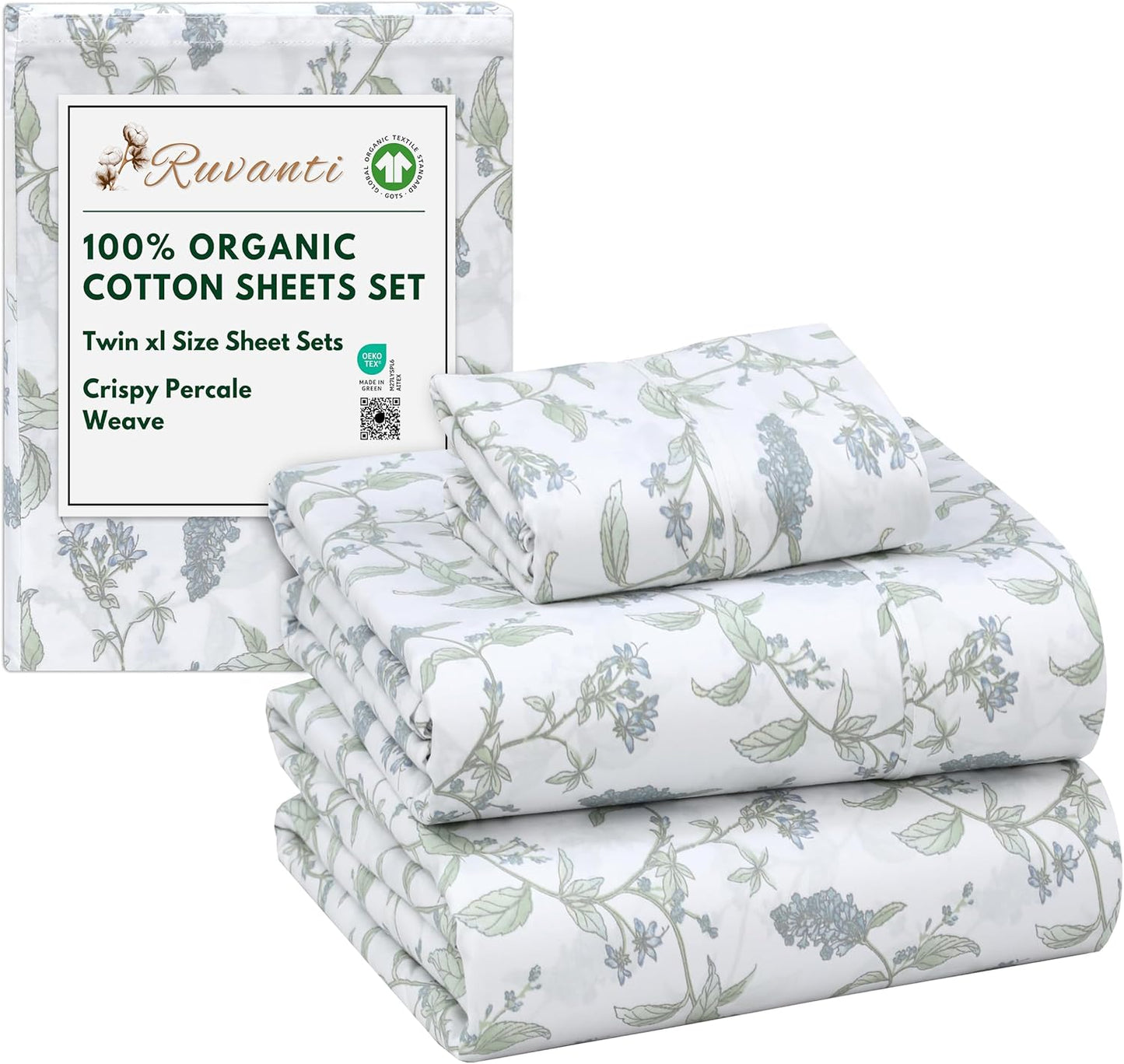 100% Organic Cotton Twin XL Sheets Set with Deep Pockets